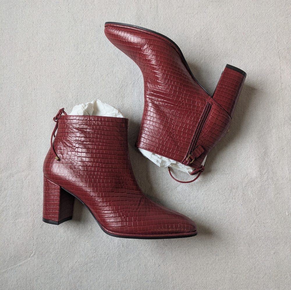 Stuart Weitzman Burgundy Red Croc-Embossed Ankle Boots